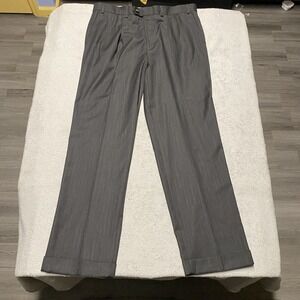 Ralph Lauren Trouser Men 38x32 Charcoal Gray Cuffed Pleated Dress Slacks Stretch